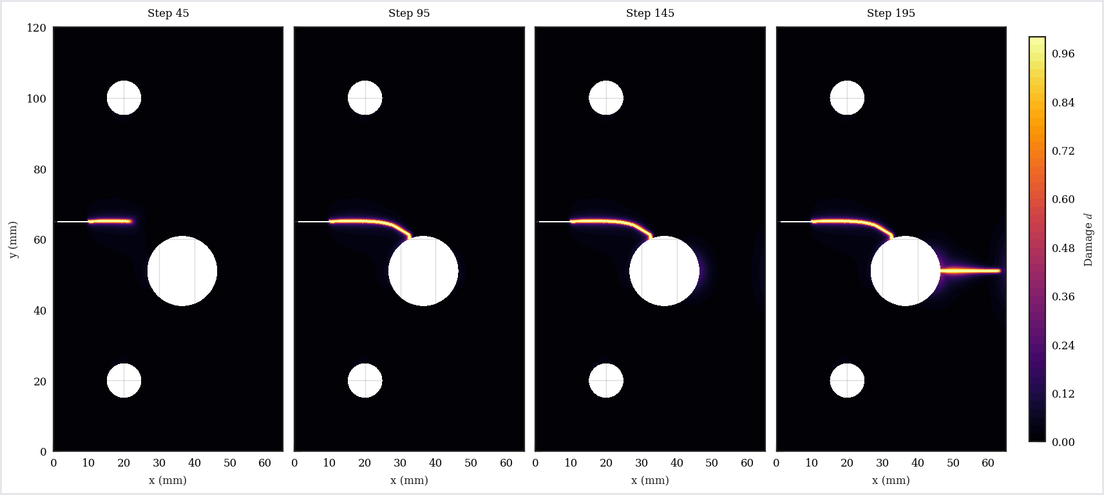 Quasi-static notched holed plate damage field